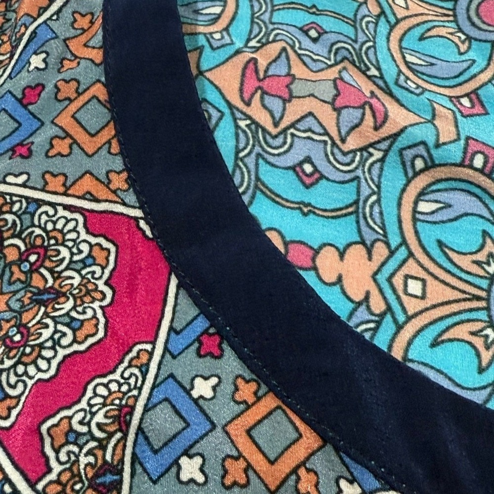 Tolani Womens Blue Silk Geometric Medallion Ruffle Hem Sleeveless Tunic Top L 94 - Picture 5 of 9